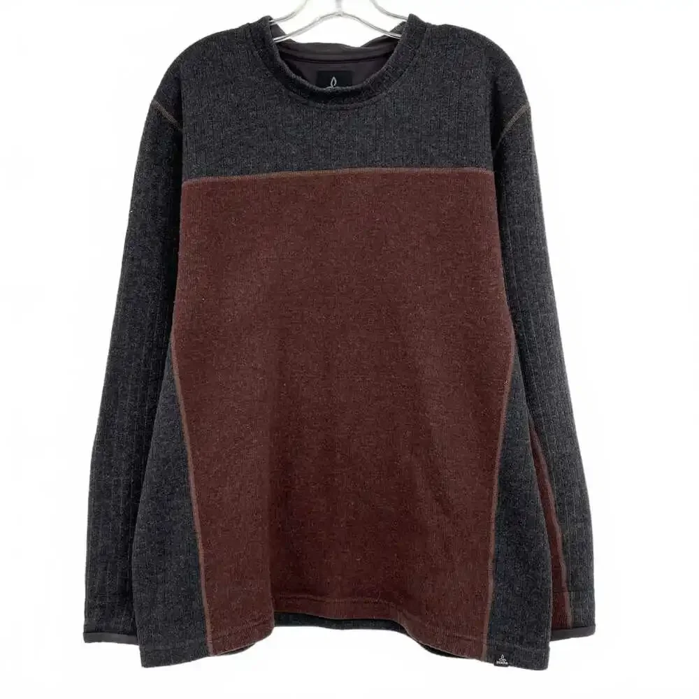 Prana Brown Gray Crewneck Sweater | Wool-Polyester Knit XL